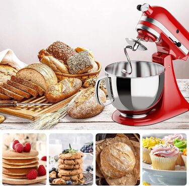 Спіральний гачок для тіста GVODE для мішалки Kitchenaid, гачок для тіста K45DH для міксера 4.5-5 QT з нахиленою головкою, насадка для тіста з нержавіючої сталі, ефективне замішування хліба, піци, можна мити в посудомийній машині