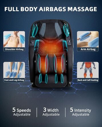 Масажне крісло для всього тіла з функцією Zero Gravity Body Scan 4D Intelligent Shiatsu Massage, підігрівом спини/ніг з голосовим керуванням AI, Bluetooth-колонкою, SL Track Massage, чорний 1 Casual
