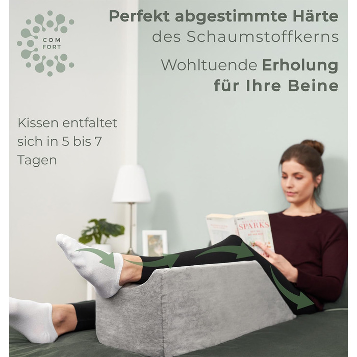 Подушка для підняття ніг WELL B4 - подушка для підняття ніг, опора для ніг, клиноподібна подушка, опорна подушка для ніг та колін, ідеально підходить як подушка для лімфодренажу, венозний клин або подушка для ніг, сірий колір