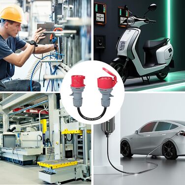 Перехідник CEE з вилки 32A на розетку 16A, високострумовий адаптер із захисною кришкою, 3 фази, 5 контактів, 50 см, водонепроникний IP44, підходить для промислового та побутового використання (32-16)