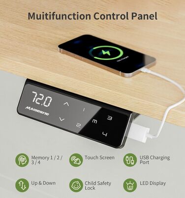 Письмовий стіл з регульованою висотою (140 x 70 см) Комп&39ютерний стіл з електричним регулюванням висоти, 4 режимами пам&39яті, дошкою для записів та колесами, що обертаються на 360 Стіл SN1 140 x 70 см, дуб біла рама