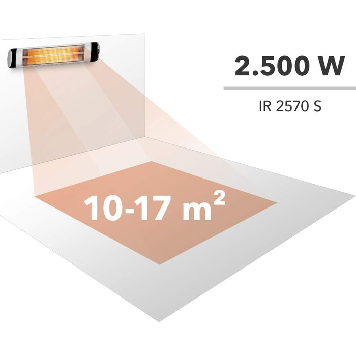 Інфрачервоний обігрівач для тераси TROTEC IR 2570 S Теплова потужність 850 Вт / 1650 Вт / 2500 Вт Окремостоячий пристрій, настінний монтаж, включаючи пульт дистанційного керування, з функцією таймера