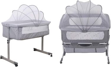 Дитяче ліжечко, регульована колиска, мобільне ліжечко, ліжечко з москітною сіткою та колесами, переносне ліжко для немовлят/новонароджених (92 * 58 * 70-90 см/сіро-білий) 92*58*70-90 см/сіро-білий