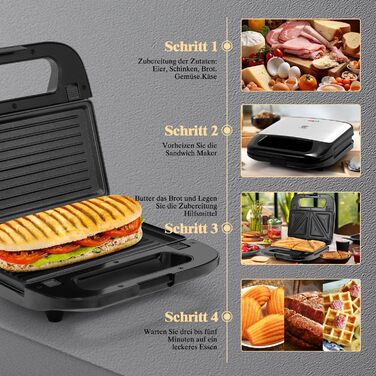 Багатофункціональний набір бутербродниць SUPERLEX 6-в-1, для сендвіч-тостера Контактний гриль Вафельниця Кекс 2 скибочки з антипригарним покриттям, двостороннє випікання при постійній температурі, набір 6-в-1 без бісфенолу А