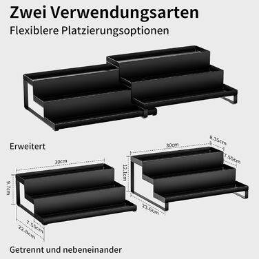 Стійка для спецій, кухонні полиці, стоячі, висувні, штабелюються, чорний метал, кухонний органайзер, для комори, стільниці та кухонної шафи, комплект з 2 шт. по 3 полиці кожна