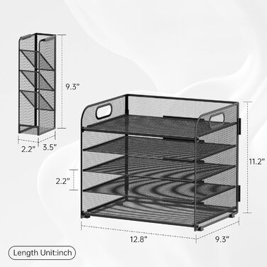 Рівневий органайзер для столу SUPEASY з ручкою, знімні тримачі для ручок, сітчастий органайзер для паперу/файлів для столу, органайзер для лотка для паперу та листів для офісного приладдя (чорний), 5-