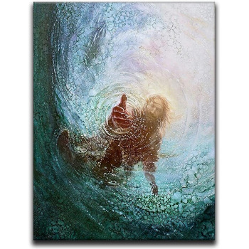 Настінний живопис на полотні, вінтажний стиль, Ісус, водний постер, християнський подарунок, мотив рука Божа, картина з релігійним