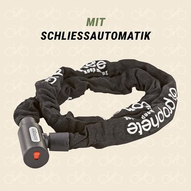 Замок велосипедний Prophete, ланцюговий з автоматичним замиканням, захист від втрати ключа, довжина 120 см, колір чорний