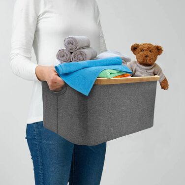 Кошик для білизни складаний 50 л сірий Ідеально підходить як складаний кошик для зберігання Натуральна бамбукова тканина Складаний