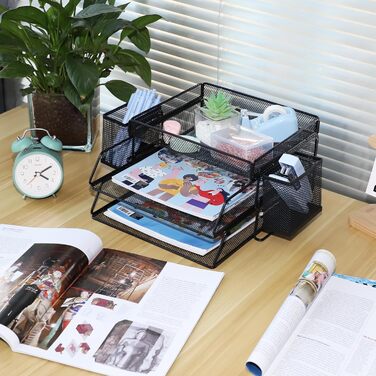 Ярусний лоток для листів, лоток для документів на робочому столі, лоток для паперу, органайзер для робочого столу, лоток для паперу, папка для документів, A4, тримач для документів для дому, офісу, школи 34,5 x 25,5 x 16,9 см, 2-