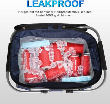 Великий кошик для покупок, сумка-холодильник, ізольований кошик, сумка-холодильник для пікніка, кошик для пікніка з двома ручками - для подорожей/пікніка/покупок/подарунків, XL, темно-синій