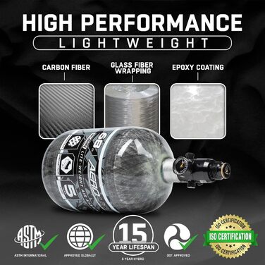 Система пейнтбольного балона HK Army AeroLite 68/4500 HPA – вуглеволокно, прозорий, 800 psi, авіаційний алюміній, 5-річний гідроцикл