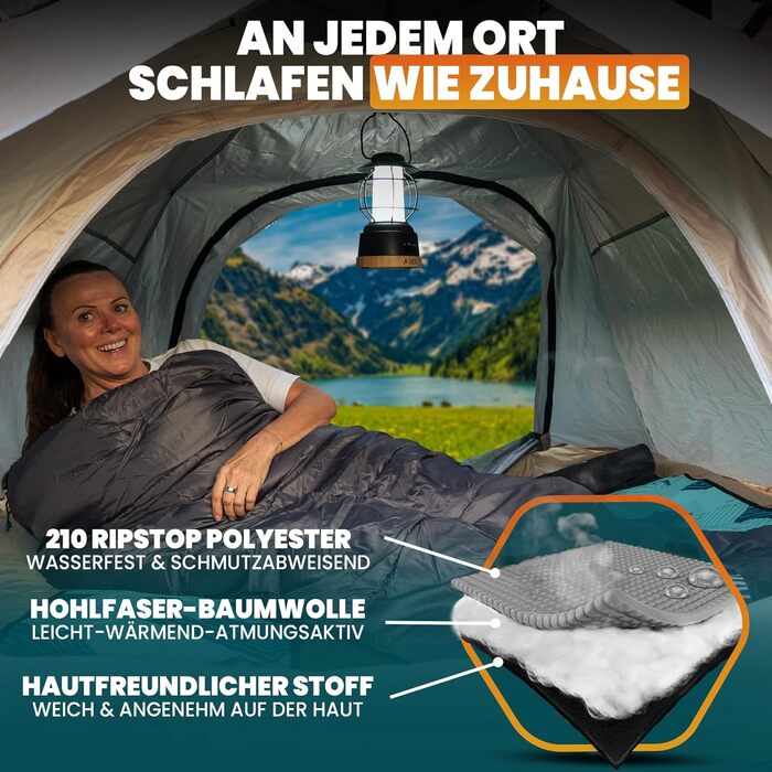 Спальний мішок для кемпінгу ARCTA 3-в-1 Можна використовувати як спальний мішок-ковдру, пальто або плед 3-сезонний спальний мішок для дорослих, теплий та легкий, бавовняна підкладка, підходить для використання на вулиці, 20075 см