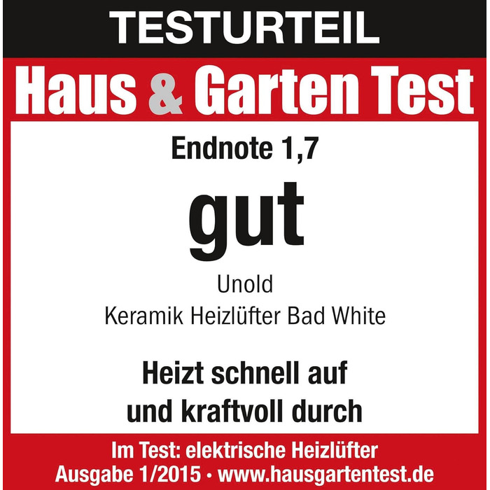 Керамічний вентилятор-обігрівач Unold 86440 - білий, до 2000 Вт, функція вентилятора, 4-ступінчастий термостат, коливання 75, легкий та тихий, захист від перегріву, ручка для перенесення, захист від крапель IP21