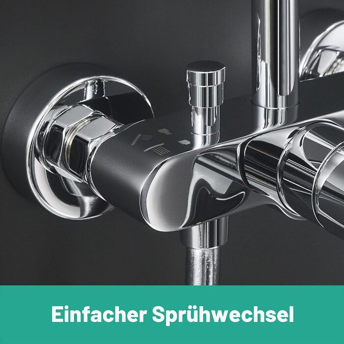 Душова система hansgrohe Crometta S з одноважільним змішувачем, тропічним душем (240 мм), ручною лійкою (2 режими), шлангом та штангою, хром, 27269000