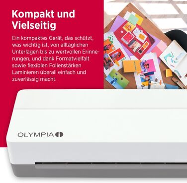 Ламінатор OLYMPIA A 130 A3 Компактний ламінатор для офісу, школи та дому Гаряче ламінування до 320 мм Для ламінувальних пакетів 80125 мікрон Ламінатор A3 та A4 Ламінатор білий та сірий A 130