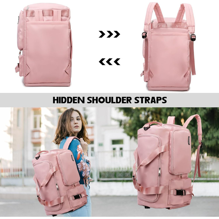 Спортивна сумка 42 л для чоловіків та жінок з відділенням для взуття, відділенням для вологи, водонепроникною тренувальною сумкою, дорожньою сумкою з рюкзаком, сумкою для вихідних, сумкою для плавання, фітнес-сумкою для подорожей, фітнесу, спорту, чорного