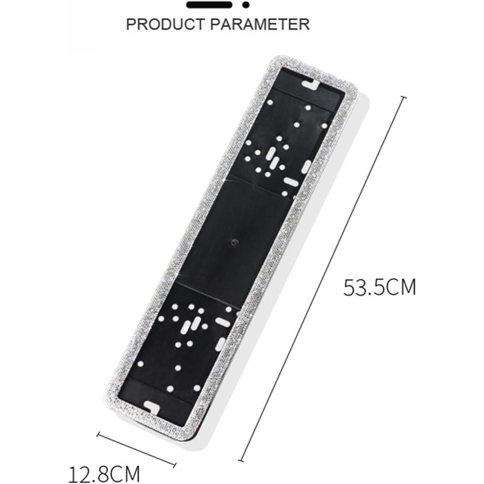 Автомобільний тримач номерного знака Кронштейн для номерного знака Тримач номерного знака з нержавіючої сталі, рамка номерного знака зі стразами 53,5x12,8 см (срібло), 2PCS