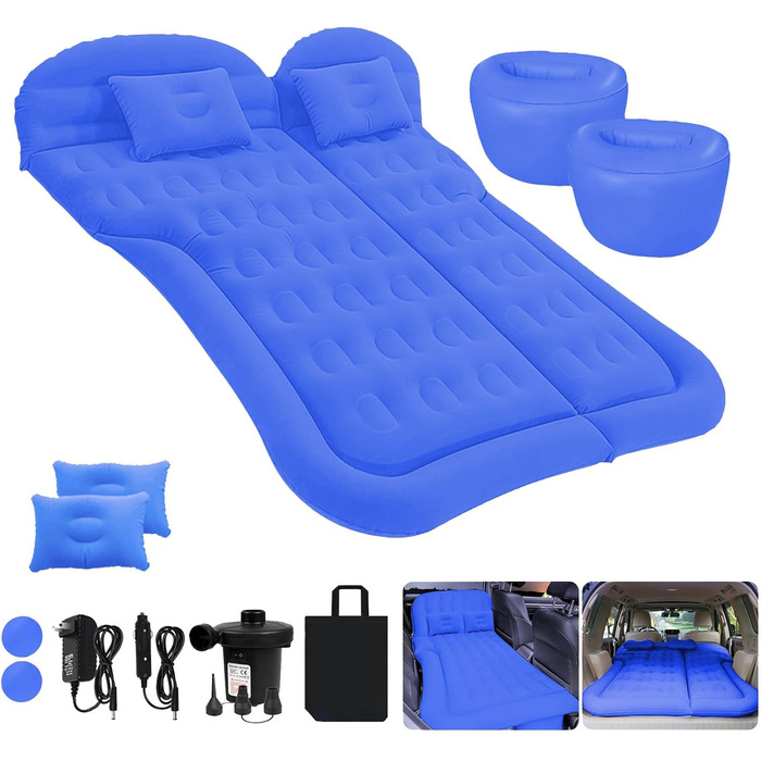 Надувний матрац ISWEES для позашляховиків - потовщений та покращений кемпінговий матрац для заднього сидіння/багажника з електричним насосом, побутовим адаптером, 2 подушками 2 підставками для ніг