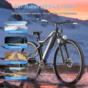 Електровелосипед M920 27,5 дюйма для дорослих 9-швидкісний електровелосипед зі змінним акумулятором 36 В 13 Аг, двигуном 250 Вт, швидкістю 25 км/год та запасом ходу до 60 км. Синій.