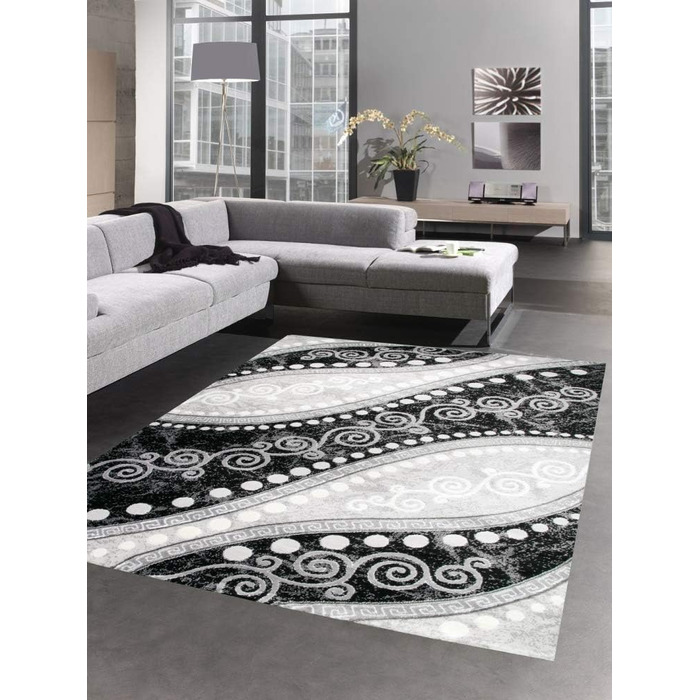 Килим сучасні орнаменти з блискітками сірий чорний крем розмір 200x280 см