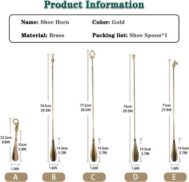 Ріжк для взуття з довгою ручкою, міцний ріжок для взуття, ріжок для взуття на палиці, сучасний легкий розкішний ріжок для взуття, ріжк для взуття в європейському стилі з довгою ручкою, міцний вінтажний підйомник для взуття B Gold
