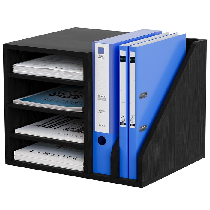 Відділення дерев&39яний органайзер для офісного столу формату A4 Тримач для документів Лоток для файлів Тримач для журналів Лоток для листів Організатор для паперових журналів, чорний, 6-