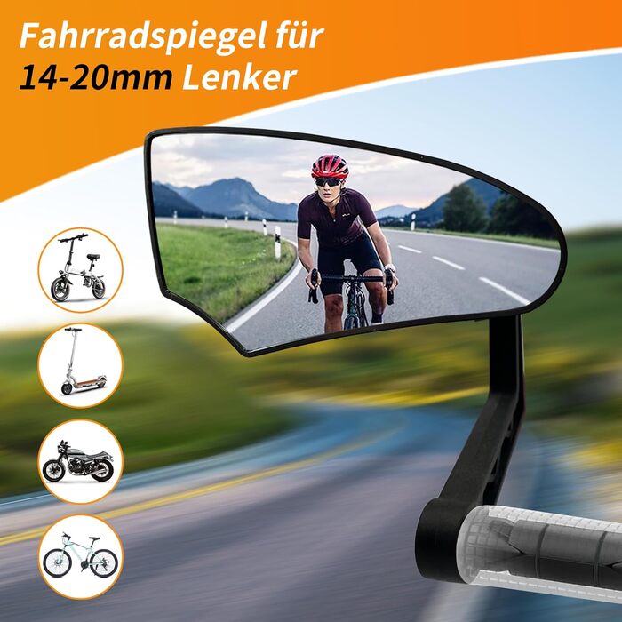 Велосипедні дзеркала (2 шт.), дзеркала заднього виду для велосипедів зі справжнього скла HD, опуклі дзеркала для керма велосипеда, складні велосипедні дзеркала для керма електровелосипеда, ліве та праве (14-20 мм)