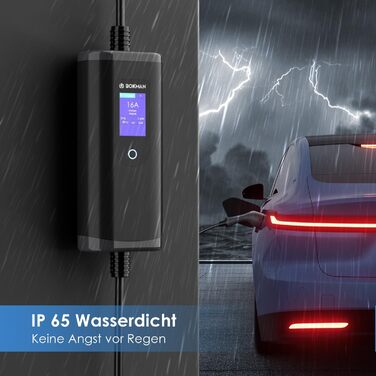 Зарядний кабель bokman тип 2 з вилкою CEE, 5 метрів 6-16А 11кВт 3-фазний IP65 водонепроникний, портативний зарядний пристрій для е