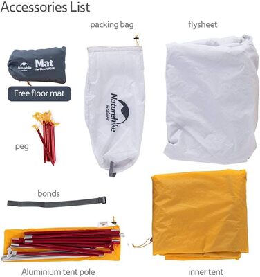 Намет Naturehike Cloud up 2 Ultralight, двомісний, 2-місний, 3-4 сезони, для кемпінгу, походів, 10D, золотисто-жовтий