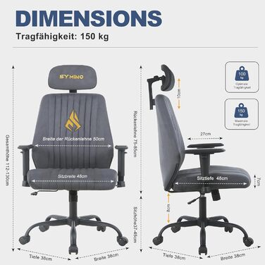 Розкішне офісне крісло Symino, ергономічне ігрове крісло, функція гойдання та регульоване по висоті поворотне крісло, крісло для домашнього офісу, крісло для столу, крісло керівника та комп&39ютерне крісло, 150 кг (імітація замші, сірий) Імітація замші, с