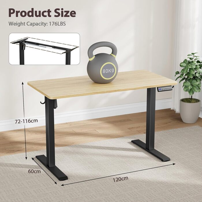 Електрично регульовані по висоті ніжки столу з потужним двигуном, регульована по висоті рама столу з колесами, рама столу з 3 налаштуваннями пам&39яті та функцією захисту від зіткнень 72-116 см