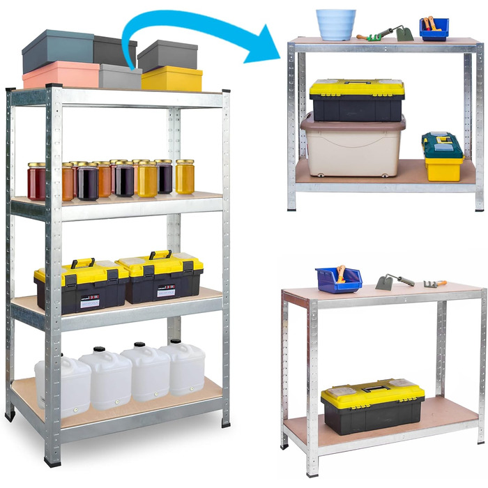 Металевий стелаж, стелаж для зберігання - полиця для зберігання та організації речей у складських приміщеннях, підвалах, гаражах, підсобних приміщеннях - виготовлений з металу та МДФ-плити - до 540 кг, розмір 150 x 75 x 30 см