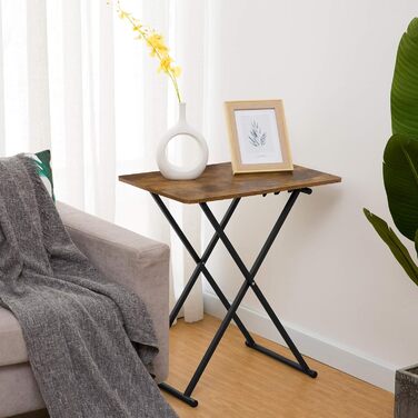 Складаний бічний столик HOOBRO, невеликий столик-піднос, складні столи з регульованою висотою, 60 x 40 x 60 см, піднос під телевізор в індустріальному стилі, столик-піднос, столик для закусок, темно-коричневий EBF16BZ01