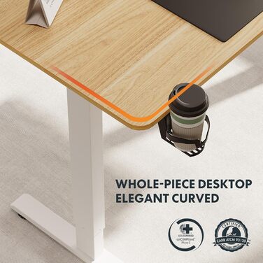 Електричний підйомний стіл з регульованою висотою та стільницею, стіл для роботи стоячи, підйомний комп&39ютерний стіл з гачками, блокування від дітей, функція пам&39яті для офісу та дому - клен 140 x 60 см Білий клен, 1 140x60