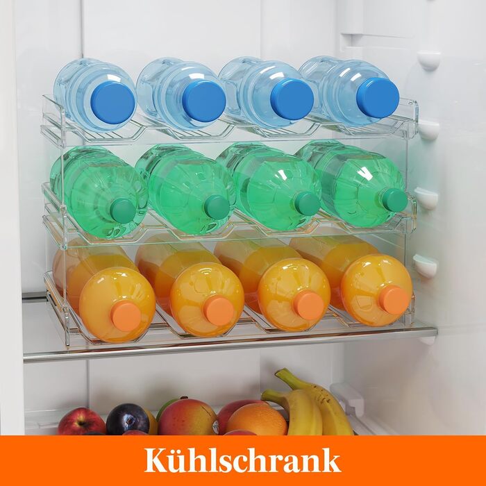 Тримач для пляшок Lifewit, що штабелюється, для шафи, морозильної камери, комори - пластиковий тримач для пляшок з водою для кухонної стільниці, шафи, офісу, кожна полиця вміщує 12 пляшок, 3-рівневий - 12 пляшок