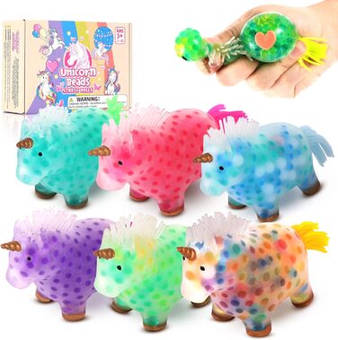 Іграшка-стискач ZaxiDeel Unicorn Stress Balls Squeeze Toy x6 для дівчаток, хлопчиків або дорослих - різнокольорові водні кульки всередині - зняття тривоги та стресу - сприяють спокійному зосередженню уваги (випадковий колір)