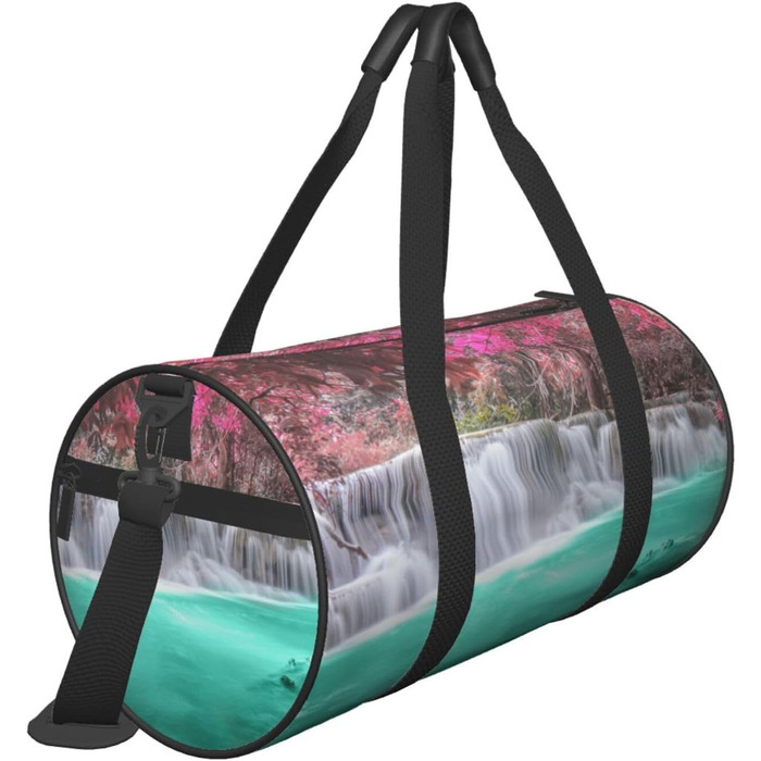 Спортивна сумка для подорожей, малюнок Водоспад, чорна, універсальний розмір