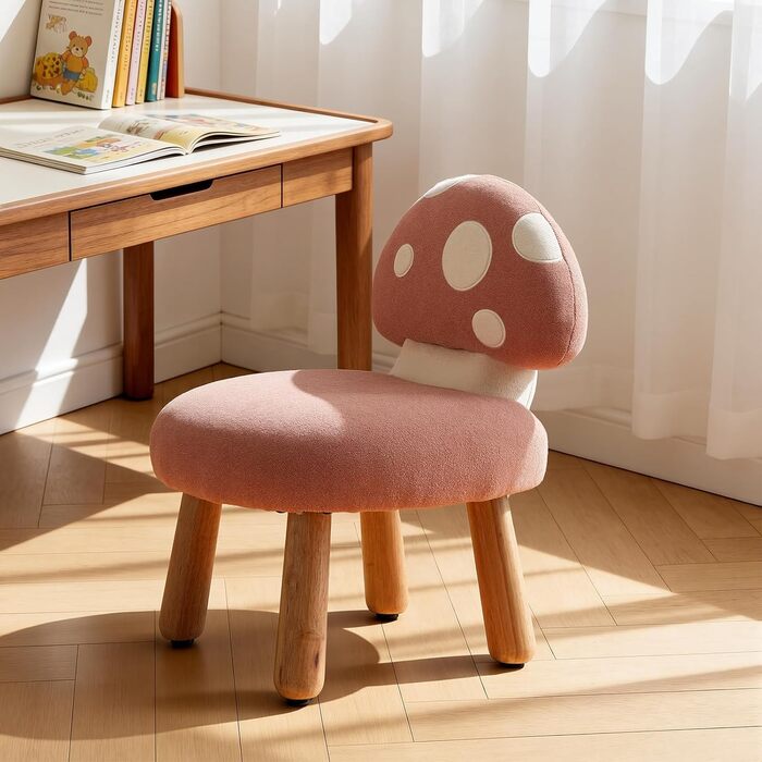 Дитяче крісло для дитячої кімнати, дитяче крісло з шенілу зі спинкою у формі гриба, дитячий диван на дерев&39яних ніжках, дитячий диван для ігрової кімнати, рожевий 1 рожевий