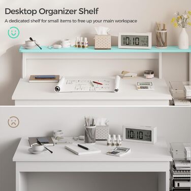 Комп&39ютерний стіл Mondeer з регульованою полицею, компактний офісний стіл з підставкою для монітора, 110 x 48 x 93 см, для кабінету, офісу, спальні, білий дерев&39яний композит