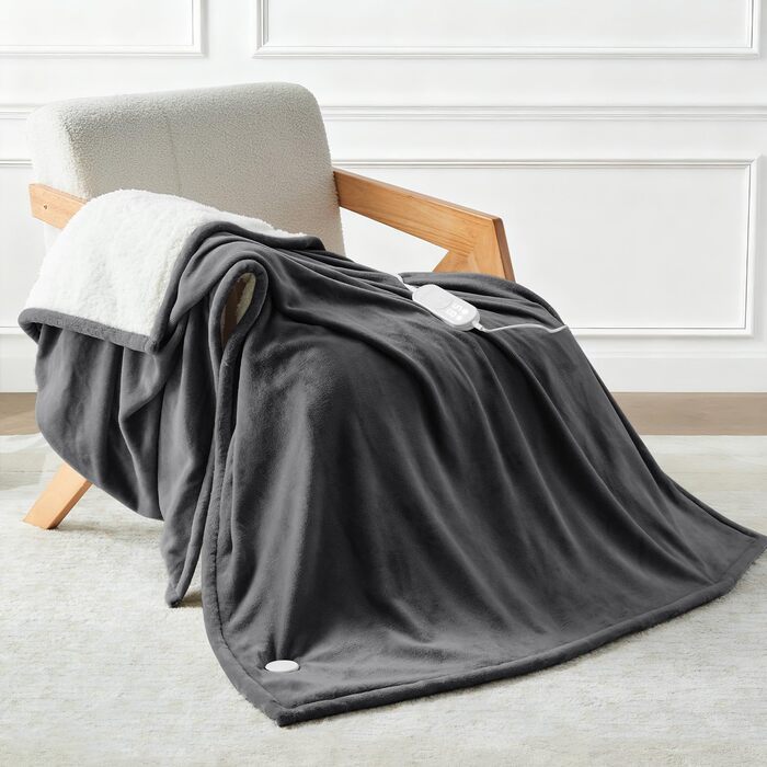 Ковдра з підігрівом CELESTA з автоматичним вимкненням, 160x120 см, 9 налаштувань нагріву, таймер 1-9 годин, фланель, фліс, можна прати в пральній машині - для дивана, ліжка та офісу, темно-сіра, 160 x 120 см