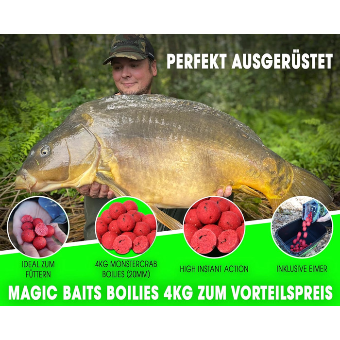 Бойли Angel-Berger Magic Baits у відрі 4 кг, всі види кормових бойлів, бойли для коропа, набір бойлів, приманка для коропа, Monster Crab