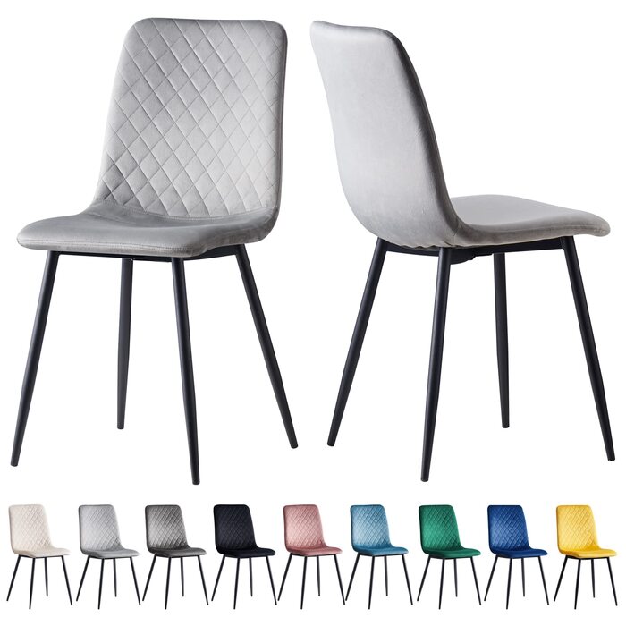 Комплект із 2 дизайнерських обідніх стільців з оксамитової тканини, металеві ніжки, стільці Lexi (світло-сірий)