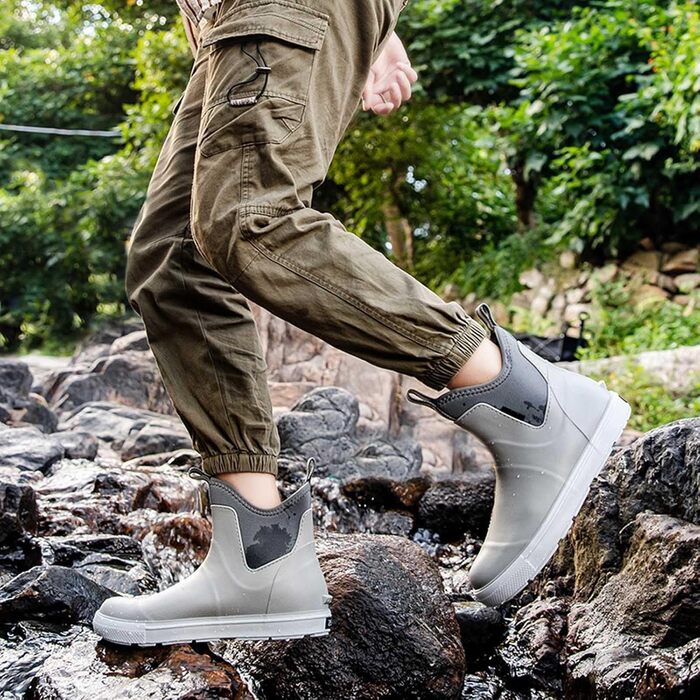 Водне взуття, гумові чоботи, нековзні, для риболовлі, катання на човні, роботи, чоловічі, для подорожей та походів, сірі, 38 2/3 EU