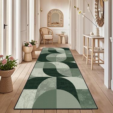 Килим-доріжка в стилі бохо для передпокою 80x200 см, зелений геометричний кухонний килим, який можна прати, нековзний килим-доріжка для передпокою, м&39який короткий ворс довгий килим для передпокою для кухні, спальні, вітальні, коридору 80 x 200 см (прям