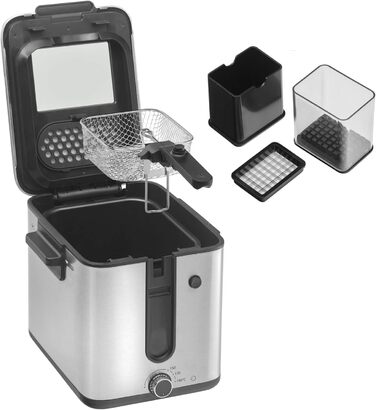 Міні-фритюрниця з жиром/олією, міні-фритюрниця з картоплерізкою, 1000 Вт, знімний контейнер для олії, для хрусткої картоплі фрі, матова нержавіюча сталь матова