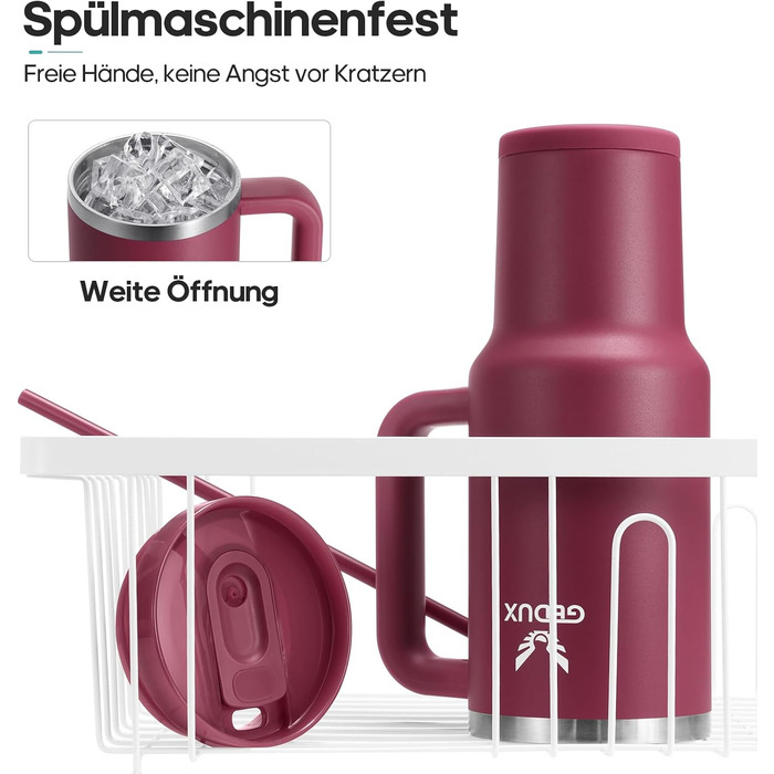 Пляшка для пиття об&39ємом 1,2 л з трубочкою - Термокружка з ручкою, що запобігає протіканню - Двостінна вакуумна ізоляція - Термокружка з трубочкою та кришкою, що захищає від бризок (темно-червона)