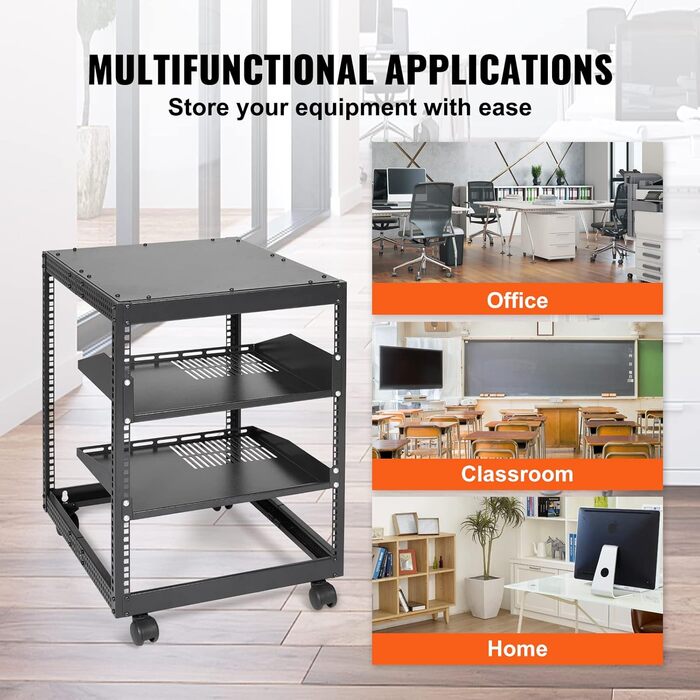 Серверна стійка VEVOR 12U з відкритою рамою, регульована глибина 15-40&39, окремостояча/настінна мережева серверна стійка, 4-стійкова AV-стійка з колесами для всього вашого мережевого ІТ-обладнання, AV-обладнання, 23 x 20,1 x 24,6 дюйма