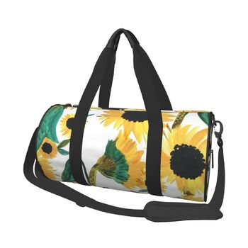Спортивна сумка, дорожня сумка, соняшник, акварельний принт, чорний колір, універсальний розмір