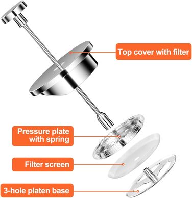 Кавоварка для френч-пресу Uootach 350 мл, високоякісні кавоварки з нержавіючої сталі, кавоварка френч-прес з потрійним фільтром з нержавіючої сталі, для дому, подорожей, кемпінгу (срібло)
